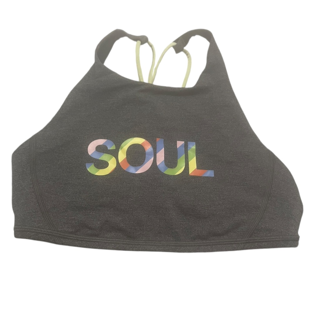 lululemon athletica Black and Gray Sports Bra with Yellow Straps